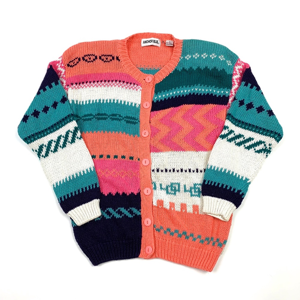 Vtg Retro Geometric ColorBlock Cardigan Sweater